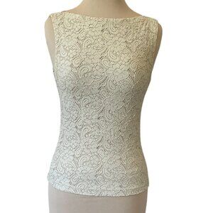 La Belle Women's Stretch Lace Sleeveless Top in Beige, Size S  EUC